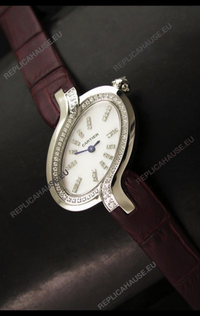 Delices De Cartier Ladies Replica Japanese Watch in Brown Leather Strap