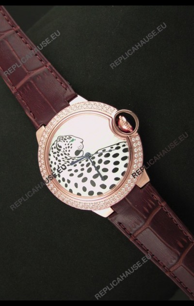 Ballon De Cartier Watch in Pink Gold Casing with Diamonds Bezel