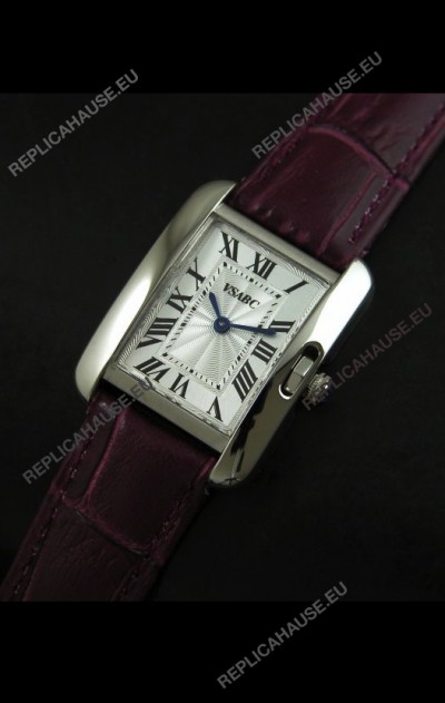 Cartier Louis Japanese Replica Ladies Watch in Red Wine Strap