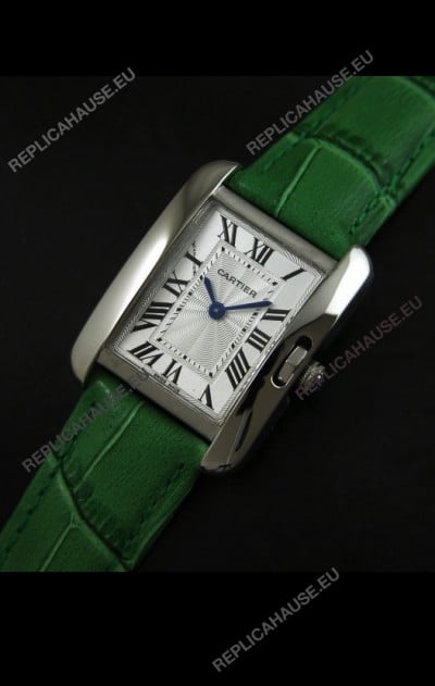 Cartier Louis Japanese Replica Ladies Watch in Green Strap