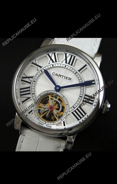 Cartier Ronde de Tourbillon Japanese Replica Watch in White Strap