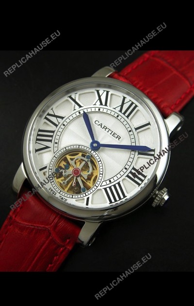 Cartier Ronde de Tourbillon Japanese Replica Watch in Red Strap