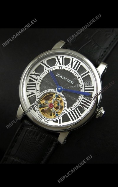 Cartier Ronde de Tourbillon Japanese Replica Watch in Black Dial