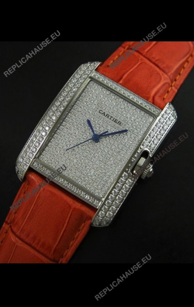 Cartier Tank Anglaise Ladies Replica Watch in Steel/Brown Strap