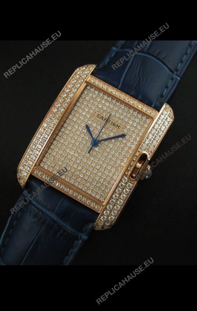 Cartier Tank Anglaise Ladies Replica Watch in Gold Case/Purple Strap