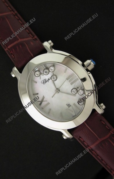 Chopard Happy Sport Ladies Japanese Replica Watch in Brown Strap