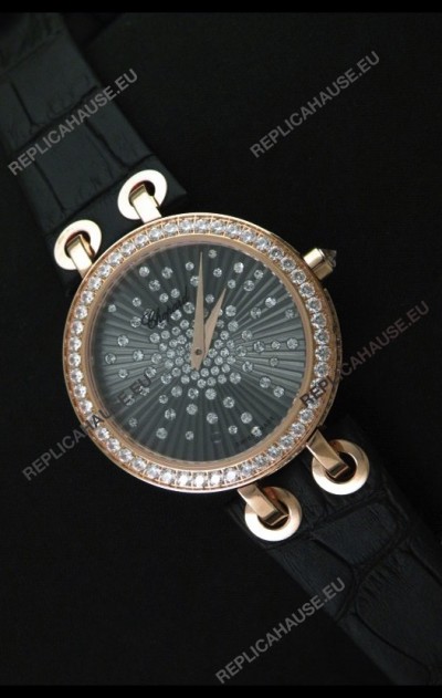 Chopard Xtravaganza Ladies Ladies Japanese Replica Rose Gold Watch in Grey Dial 