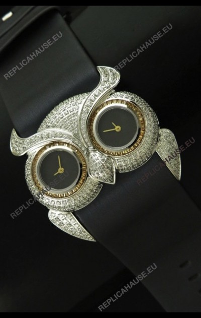 Chopard Animal World Ladies Owl Black Full Diamond Watch in Black Double Eyes Dial