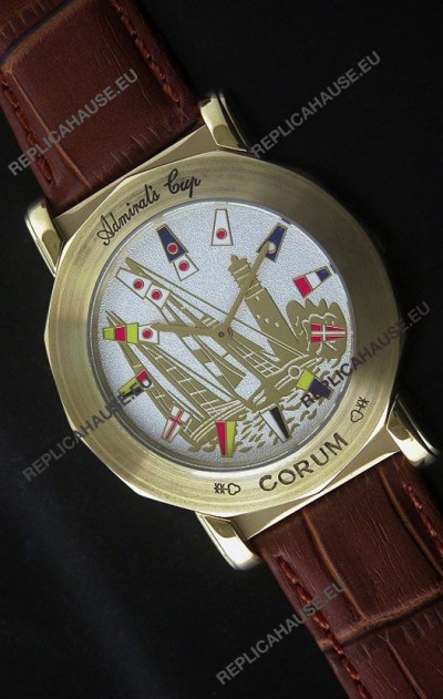 Corum Admiral's Cup Japanese Replica Watch in Brown Strap