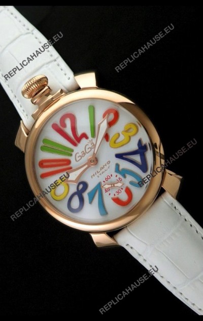 Gaga Milano Italy Japanese Replica Rose Gold Watch in White Dial