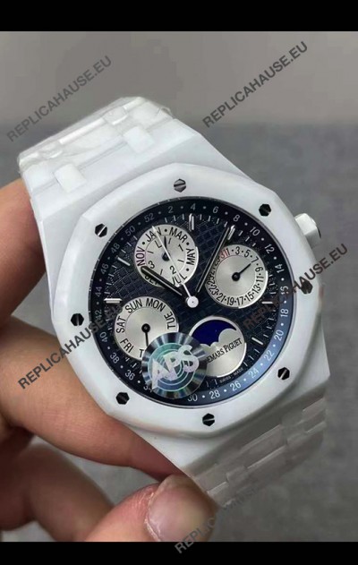 Audemars Piguet Royal Oak Perpetual Calendar Swiss Replica White PVD Casing in Blue Dial 