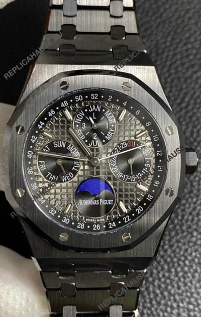 Audemars Piguet Royal Oak Perpetual Calendar Swiss Replica Black PVD Casing in Black Dial 