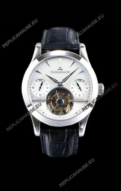 Jaeger LeCoultre Perpetual Tourbillon 904L Steel Case White Dial Swiss Replica Watch 