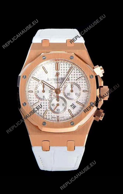Audemars Piguet Royal Oak Chronograph White Dial Rose Gold on 904L Steel - 1:1 Mirror Replica