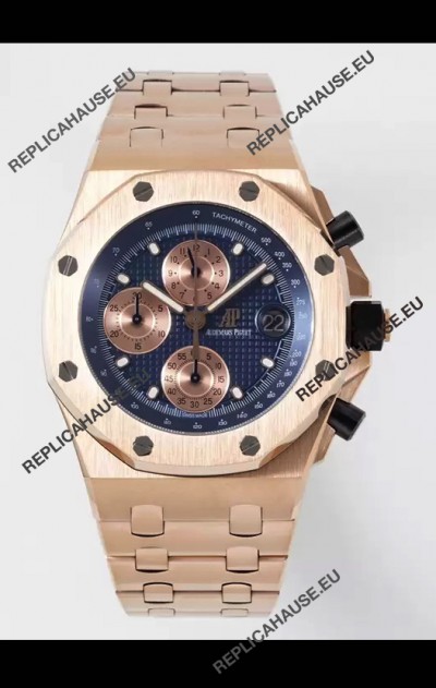 Audemars Piguet Royal Oak Offshore Blue Dial Chronograph 1:1 Mirror Replica Watch - Rose Gold 