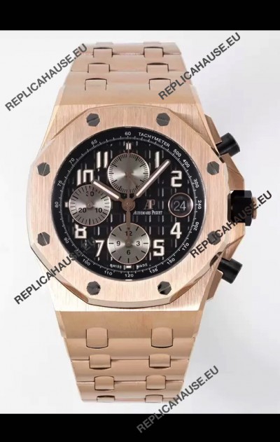 Audemars Piguet Royal Oak Offshore Black Dial Chronograph 1:1 Mirror Replica Watch - Rose Gold 