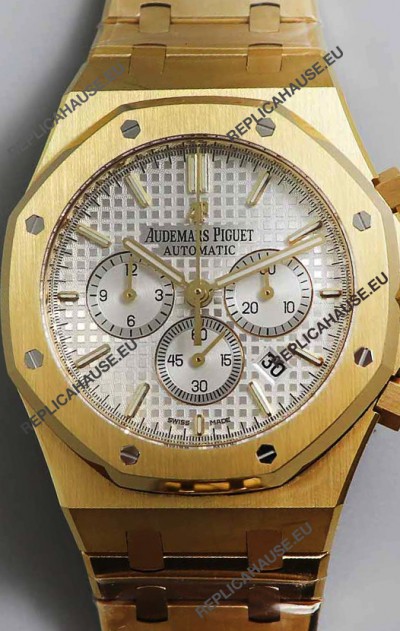 Audemars Piguet Royal Oak Chronograph Yellow Gold White Dial Steel Strap Swiss Replica Watch