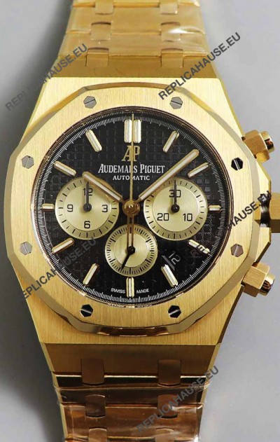 Audemars Piguet Royal Oak Chronograph Yellow Gold Black Dial Steel Strap Swiss Replica Watch