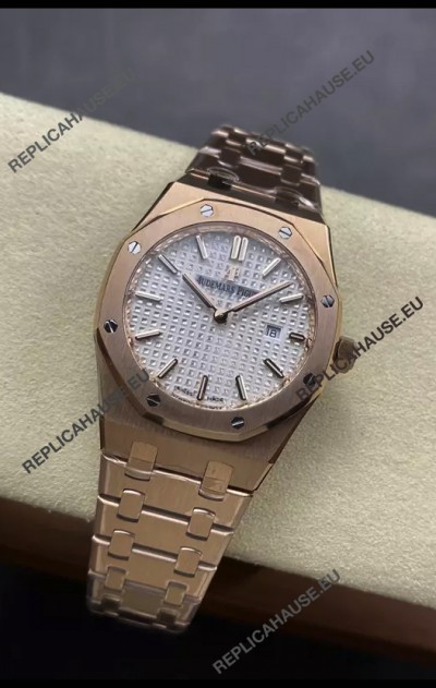 Audemars Piguet Royal Oak 33MM 904L Rose Gold White Dial 1:1 Mirror Replica Watch