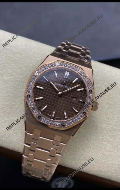Audemars Piguet Royal Oak 33MM 904L Rose Gold Brown Dial 1:1 Mirror Replica Watch