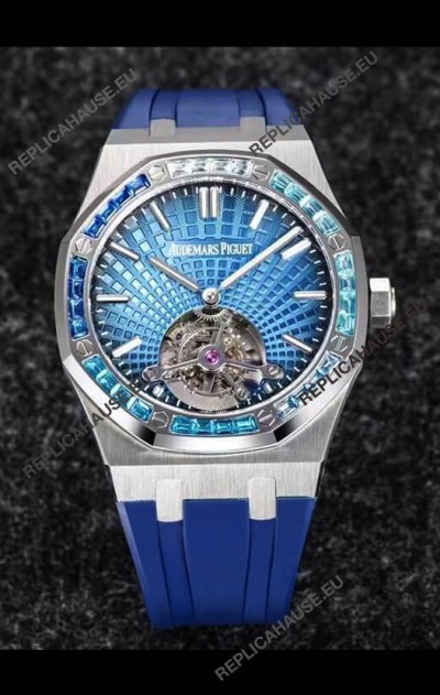 Audemars Piguet Royal Oak Tourbillon 41mm in 904L Casing - Blue Tapisserie Diamonds Bezel 1:1 Ultimate Replica