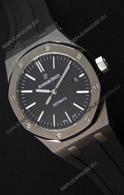 Audemars Piguet Royal Oak 41MM Black Dial Rubber Strap - 1:1 Mirror Ultimate Edition