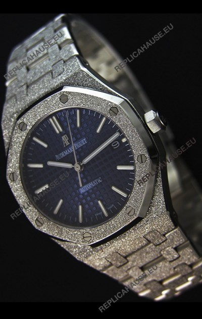 Audemars Piguet Royal Oak Frosted Self-Winding White Gold Blue Dial 1:1 Mirror Replica Watch 