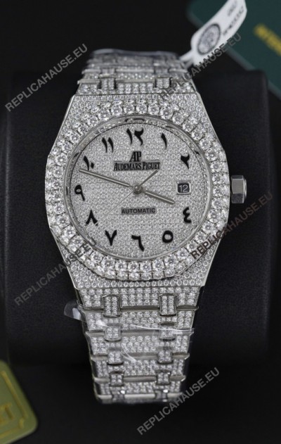 Audemars Piguet Royal Oak 15400 Iced Out Arabic Dial in Stainles Steel Casing Swiss Replica Watch