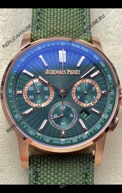 Audemars Piguet CODE 11.59 Chronograph Swiss Replica Watch in Rose Gold Casing Green Dial 