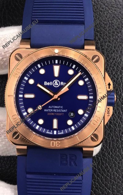 Bell & Ross BR03-92 Diver Rose Gold Blue Dial Swiss Replica Watch 1:1 Mirror Replica