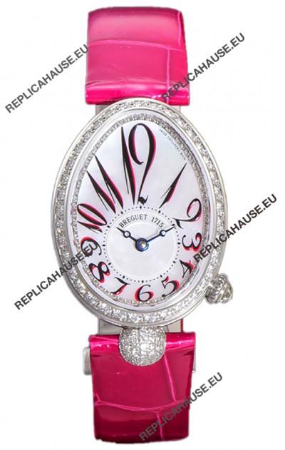 Breguet Reine De Naples Ladies Stainless Steel Pink Leather Swiss 1:1 Edition Replica Watch
