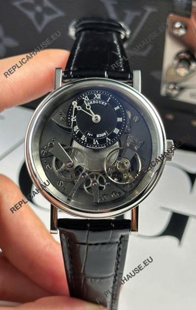 Breguet Tradition 7057BR/R9/9W6 Steel Casing Single Tourbillon Swiss Replica Black Strap Watch