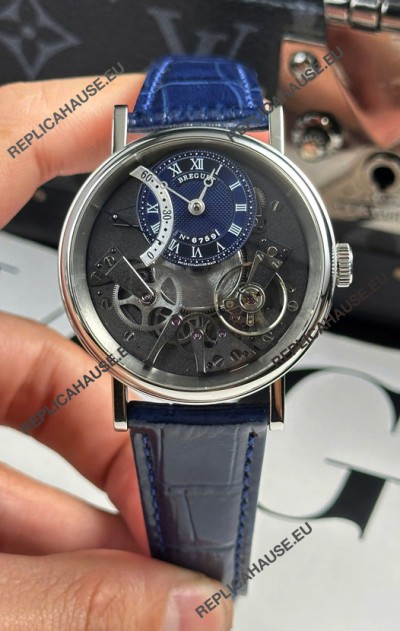 Breguet Tradition 7057BR/R9/9W6 Steel Casing Single Tourbillon Swiss Replica Blue Strap Watch