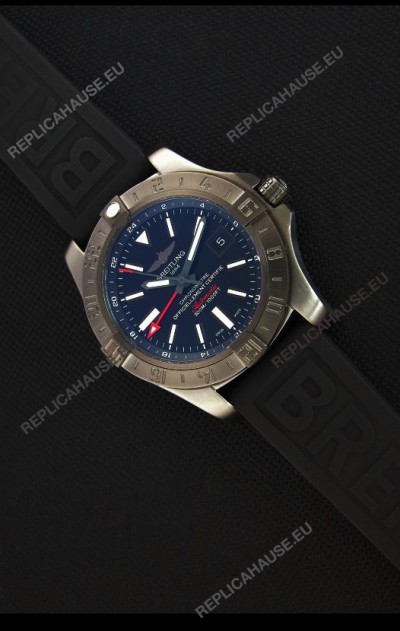 Breitling Avenger II BlackSteel GMT Swiss Replica Watch Rubber Strap 1:1 Mirror Replica Watch