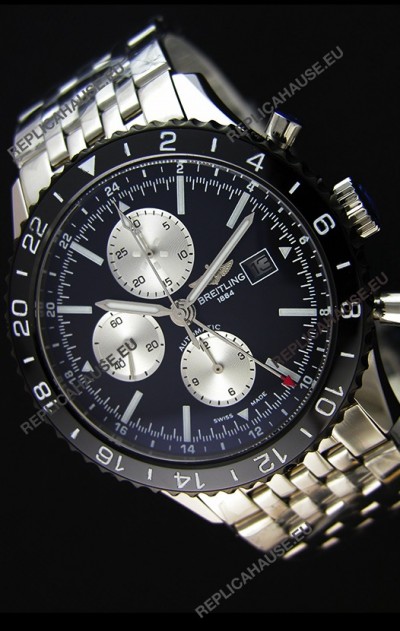 Breitling Chronoliner Steel-Black Steel Strap in Black Dial Swiss Replica Watch 
