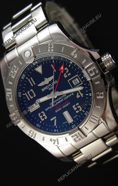 Breitling Avenger II GMT Swiss Replica Watch in Black Dial Steel Strap 1:1 Mirror Replica Version