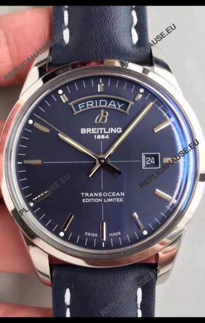 Breitling Transocean Day & Date Swiss Replica Watch in Aurora Blue Dial 1:1 Mirror Edition