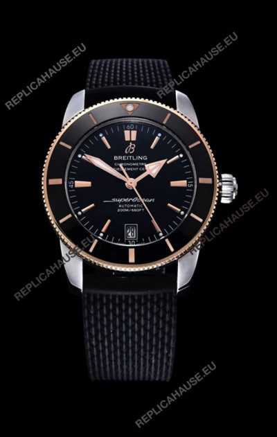 Breitling SuperOcean Heritage II 44MM Black Dial Two Tone 904L Rubber Strap 1:1 Mirror Replica