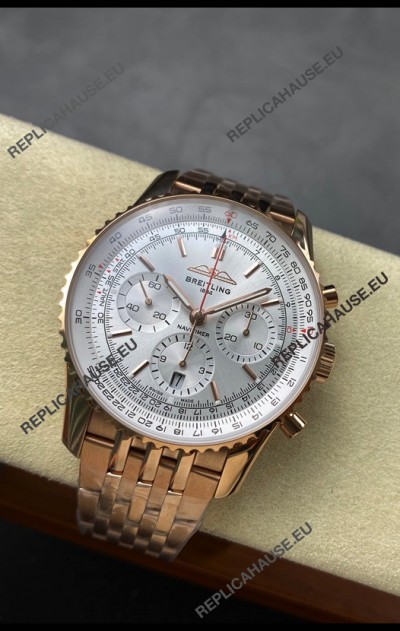 Breitling Navitimer B01 Chronograph 43 White Dial - Rose Gold Plated Casing 1:1 Mirror Swiss Replica