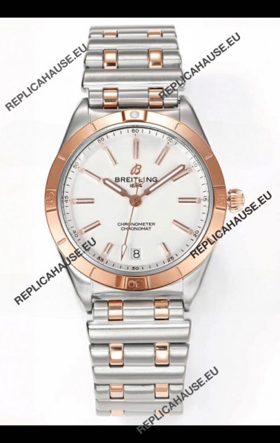 Breitling Chronomat 36MM 2 Tone Rose Gold Casing 1:1 Mirror Replica Watch White Dial