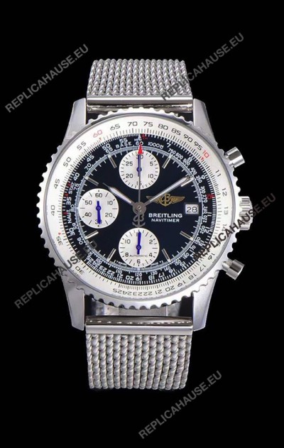Breitling Navitimer Chronograph 41MM Swiss Replica Watch in 904L Steel Casing - Mesh Steel Strap