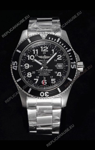 Breitling SuperOcean II 44mm 904L Steel Case 1:1 Mirror Replica Watch in Black Dial 