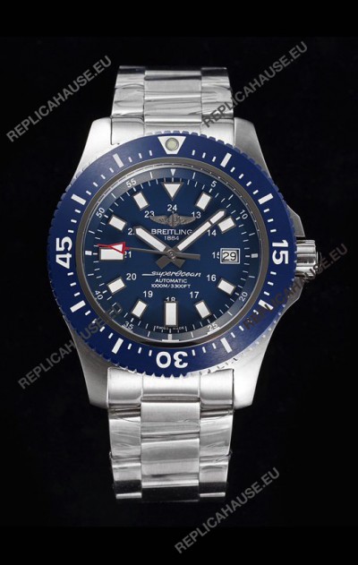 Breitling SuperOcean II 44mm 904L Steel Case 1:1 Mirror Replica Watch in Blue Dial 