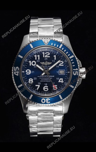 Breitling SuperOcean II 44mm 904L Steel Case 1:1 Mirror Replica Watch in Blue Dial 