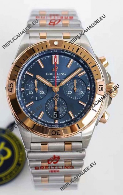 Breitling Chronomat B01 42 Edition Swiss 904L Steel 2 Tone Rose Gold with Blue Dial 1:1 Mirror Replica Watch