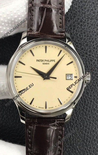 Patek Philippe Calatrava 5227G-001 Pale Yellow Dial 1:1 Mirror Swiss Replica Steel Casing