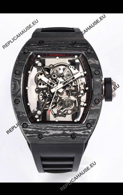 Richard Mille RM055 Black Carbon Casing 1:1 Mirror Replica Watch in Black Strap