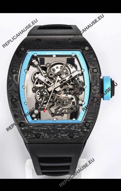 Richard Mille RM055 Black Carbon Casing 1:1 Mirror Replica Watch in Black Strap