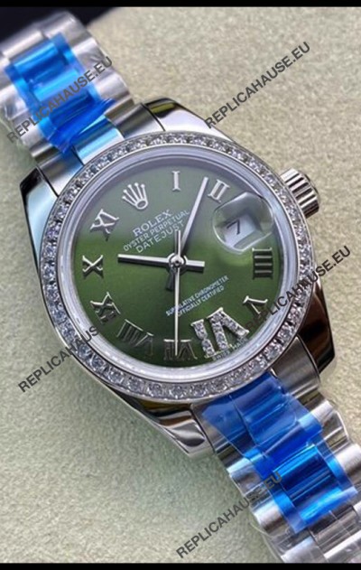 Rolex Datejust 28MM Swiss Replica in 904L Steel in Green Dial - 1:1 Mirror Replica