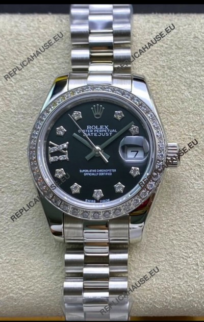Rolex Datejust 28MM Swiss Replica in 904L Steel in Black Dial - 1:1 Mirror Replica
